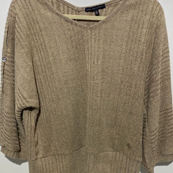 Adrienne Vittadini Women's Brown V Neck Knitted Pullover Sweater Size XL - Picture 1 of 13